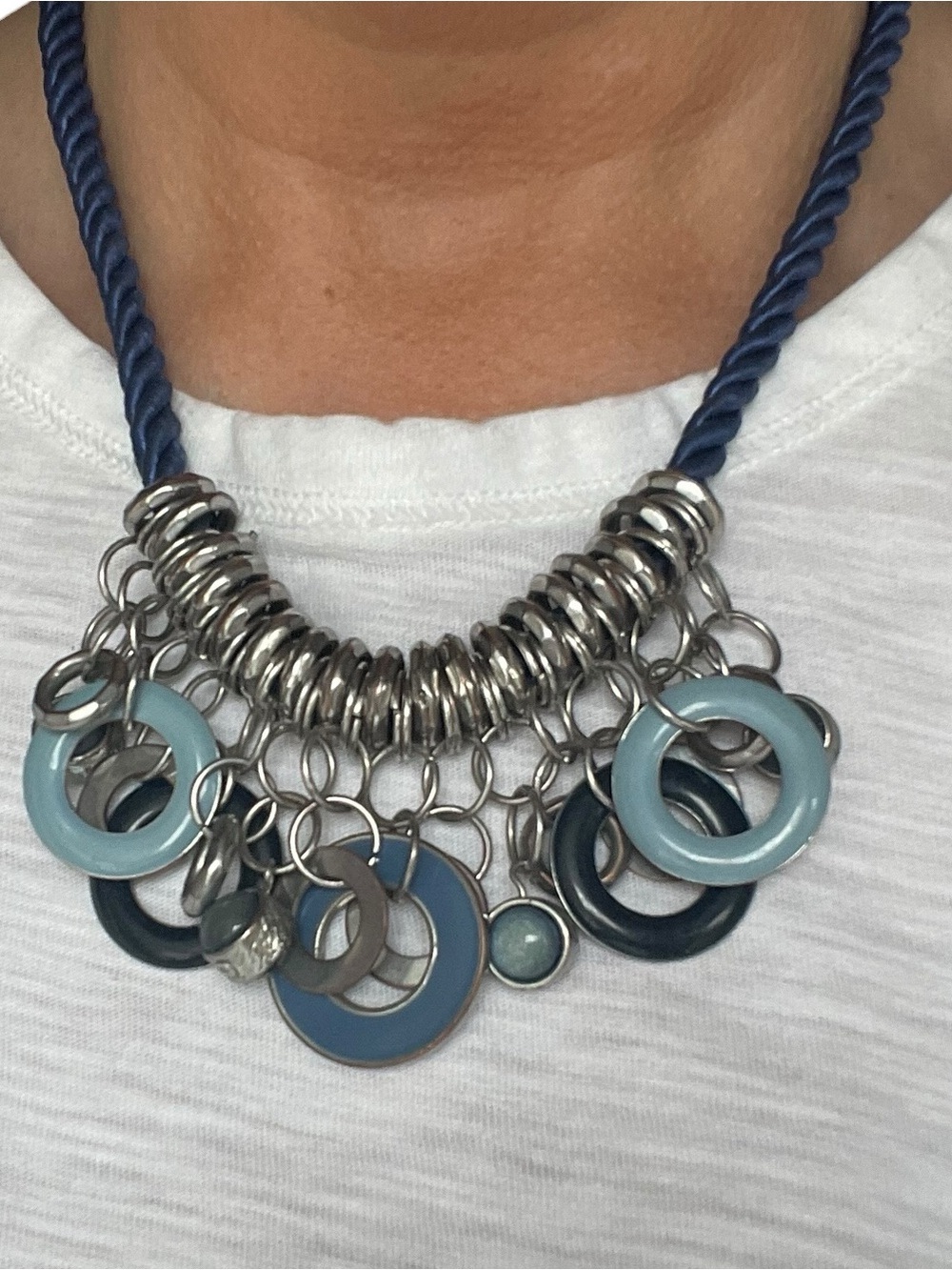 Vintage NY Cobalt Blue Sliding Charm Cascade Bib Necklace